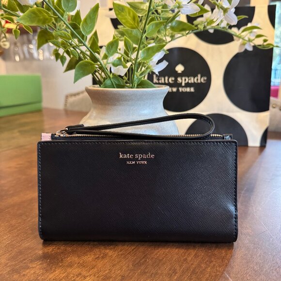 NWT Kate Spade Spencer Continental Wristlet Black Saffiano Leather PWRU7855 - Picture 1 of 4